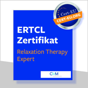 Blaue Box auf weißem Hintergrund mit dem ERTCL Zertifikat in Relaxation Therapy Expert